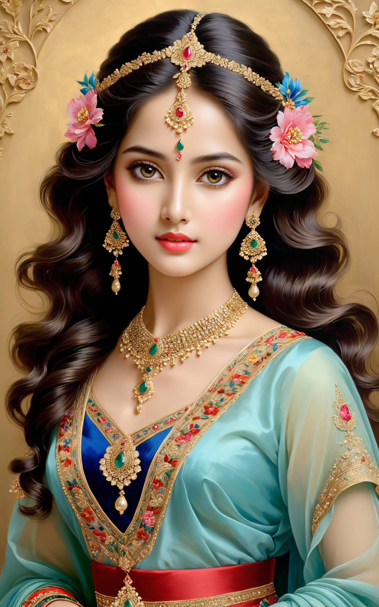 05177-1918358972-This captivating painting portrays a resplendent young woman adorned with an array of exquisite embellishments. Her ethereal bea.png